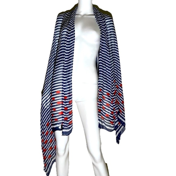 Stella & Dot Palm Springs Scarf Navy White Stripes Red ELEPHANTS Boho Nautical - Picture 1 of 13